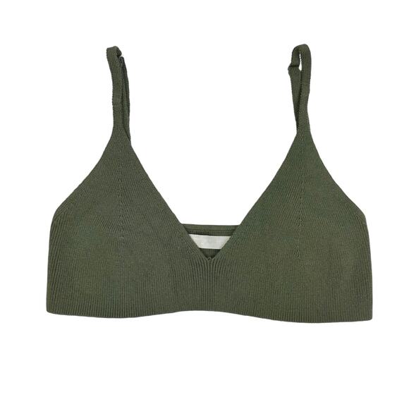 One Grey Day Olive Green Ribbed Adjustable Spaghetti Straps Pullover Bralette - Picture 1 of 7